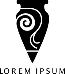 Stylized Urn with Swirls: Minimalist Black and White Logo