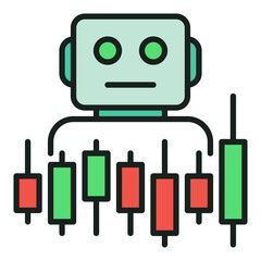 Candlestick Chart and Trading Bot vector automation tools for traders colored icon or design element