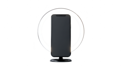 Phone and glowing ring white background png transparent live steaming concept using for decoration.