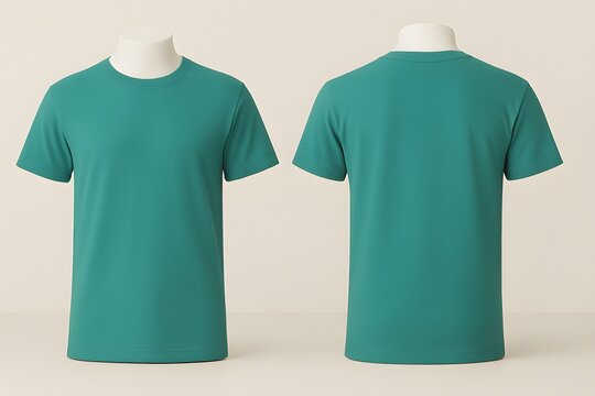 Jade Dome T-Shirt Design Mockup &ndash; Blank Front and Back Views of Simple, Minimalist Jade Dome Tee Template for Apparel Branding, Print Design, or Clothing Presentation. Jade Dome T-Shirt Template