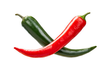 two pods of hot chili peppers red and green on white background, isolate
