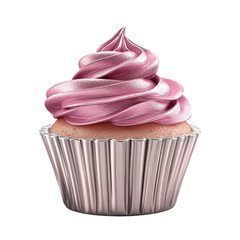 Pink cupcake with swirl frosting in silver liner sweet treat delicious dessert bakery item