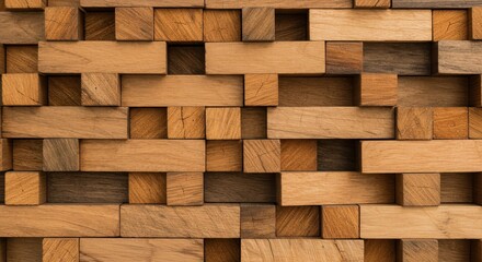 Fototapeta premium Wooden block wall texture background