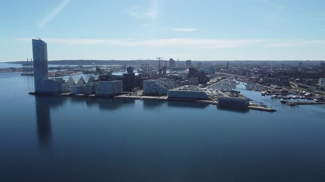 Aarhus oe with the Lighthouse and Aarhus harbour entrance.