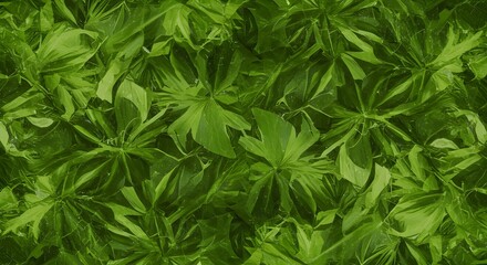 Abstract Green Foliage Background with Tropical Leaf Pattern