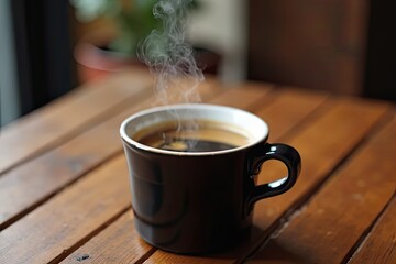Coffee in Retro Mug on Rustic Table