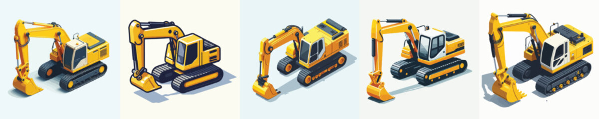 Yellow excavator vector