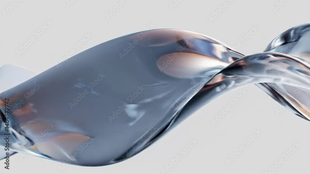 Poster abstract iridescent curved shape. fluid dynamic wave motion. modern design element with flowing, tra