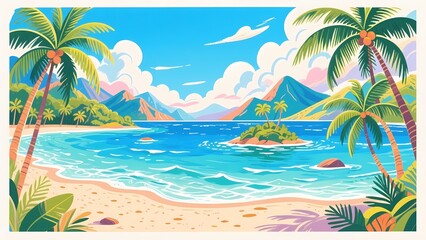Fototapeta premium tropical beach with palm trees and sea