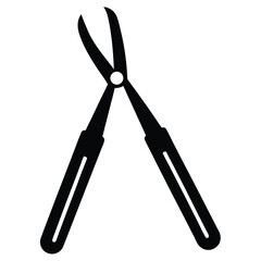 Black silhouette of open end cutting plier or nipper poses on white background