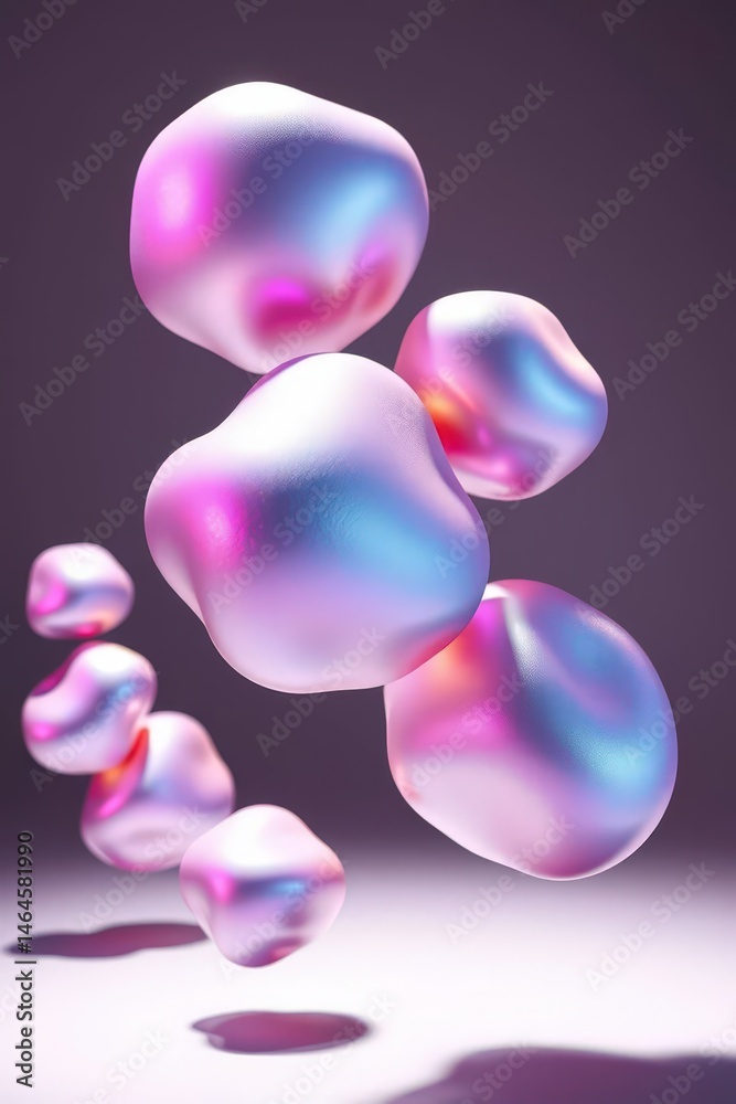 Poster colorful abstract blobs float in a soft glow, creating a dreamy atmosphere in a surreal digital land
