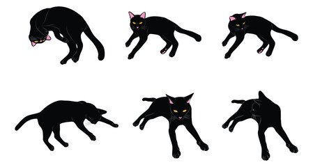 Cute Black Cats Sleeping in Relaxed Positions - Vector Collection.