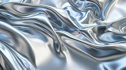 Iridescent silver wallpaper, shiny and reflective, with fluid organic shapes in high resolution.