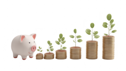 Saving piggy and coin white background png transparent investment concept using for decoration.