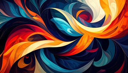 Abstract swirling artwork with vibrant colors, dynamic curves, and organic shapes.  Perfect for backgrounds, designs, and digital art.