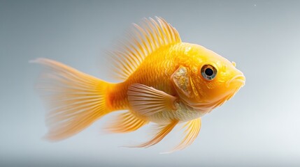 A bright orange goldfish glides gracefully through clear waters, showcasing its vibrant colors and elegant fins, creating a serene and calming aquatic scene.