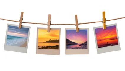 Vacation photo die cut mock up beach view hanging on  
break time concept decoration.