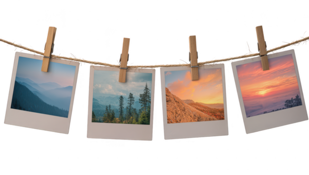 Hanging mountain photo png in 3d transparent hanging no background in travel concept. - Powered by Adobe