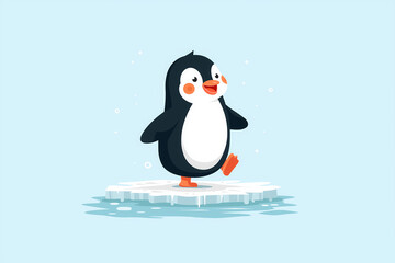 Fototapeta premium Cute penguin waddling on an ice floe in a serene winter landscape