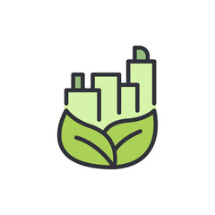 Sustainable urban development concept with green buildings and foliage