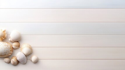 Seashells on wooden background summer vacation theme