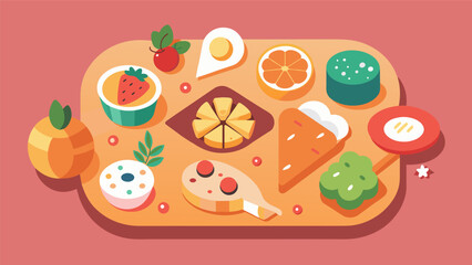 A charming snack board that offers a taste of the local food culture with each bite telling a story.. Vector illustration