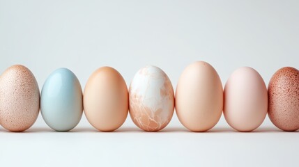 A pastel assortment of beautifully arranged eggs showcases a delightful array of colors and textures, symbolizing renewal and joy during festive celebrations.