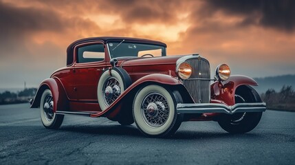 Classic vintage car at sunset