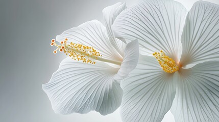 Minimalist Botanical Art of White Hibiscus Flowers.
