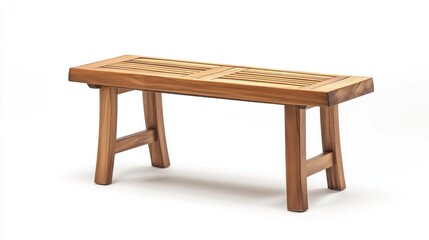 Coastal teak shower bench isolated on white background. 