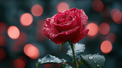 Red rose with water droplets