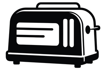 A monochrome toaster icon shows retro appliance style and breakfast kitchenware in bold lines