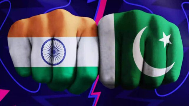 flag of india vs pakistan waving in wind 