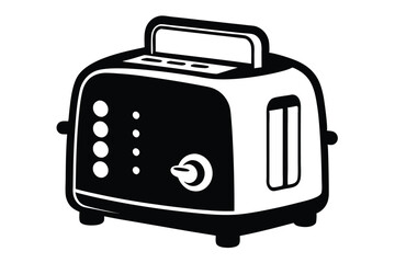 Black and white toaster with round buttons presents simple breakfast kitchen appliance design