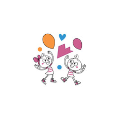 Carton vector children playing with balloons