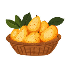 2D flat vector illustration of A Basket Of Ripe Tropical Fruits, isolated on a white background.