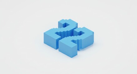 Naklejka premium Abstract 3D Shape - Light Blue Pixelated Design
