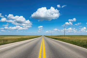 Open road under a vast blue sky