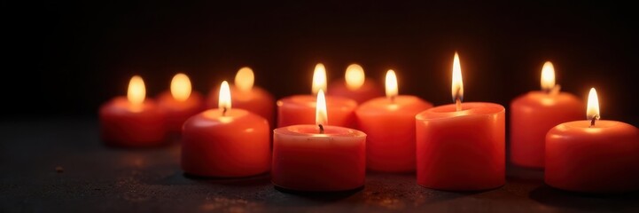 Close-up of burning lily candles against black backdrop, funeral aesthetic , floral, memorial