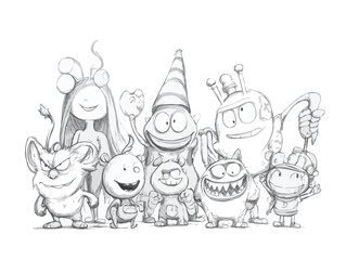 hand drawn funny cartoon characters