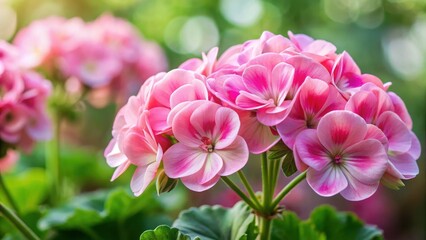 Delicate pink geranium flowers arranged in a beautiful, intricate inflorescence with soft petals and vibrant colors, flower cluster, spring flowers