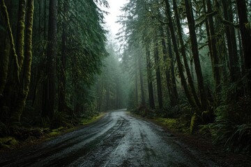 Fototapeta premium Misty forest road (1)