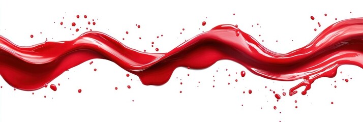 Vibrant Red Liquid Wave with Splashes on a White Background for Creative Visuals and Art Projects