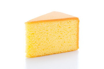 Slice of  homemade sponge cake or chiffon cake isolated on white background