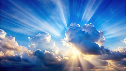 A serene blue sky with fluffy white clouds