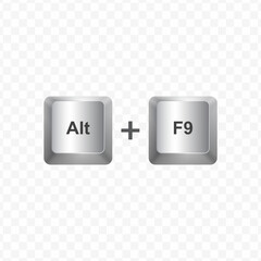 Keyboard Button, Vector illustration of shortcut Alt F9 on white color and transparent background