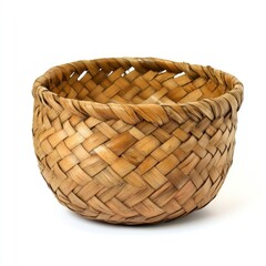 Colonial woven palm basket isolated on white background.  