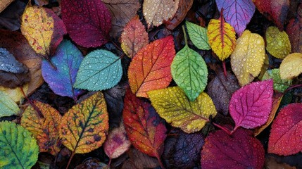 Colorful autumn leaves on forest floor  