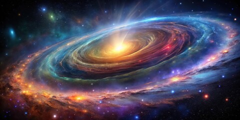 Swirling cosmic nebula with vibrant colors and glittering stardust in a dark space, celestial bodies, celestial