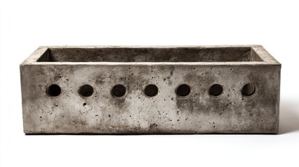 Concrete garden planter with drainage holes isolated on white background  